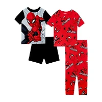 Disney Collection Boys Marvel Spiderman Crew Neck Short Sleeve 4-pc. Pajama Set