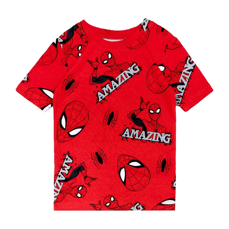 Disney Collection Boys Marvel Spiderman Crew Neck Short Sleeve 4-pc. Pajama Set