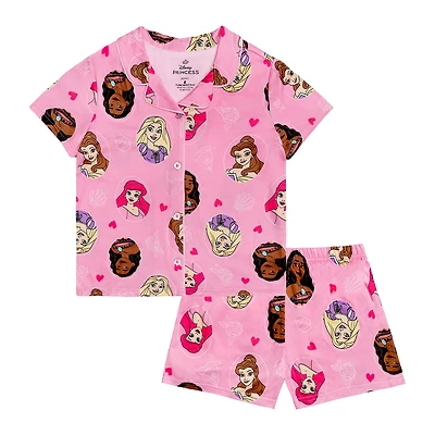 Disney Collection Girls Ariel Cinderella Princess Short Sleeve 2-pc. Pajama Set