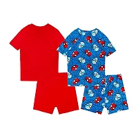 Disney Collection Boys Marvel Spiderman Crew Neck Short Sleeve 4-pc. Pajama Set