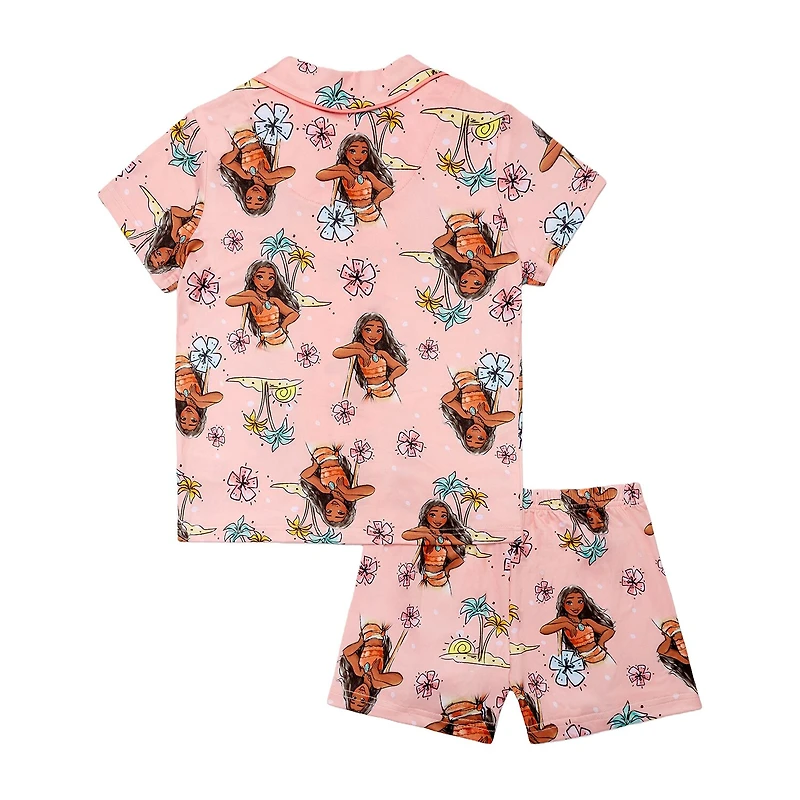 Disney Collection Girls Princess Moana Short Sleeve 2-pc. Pajama Set