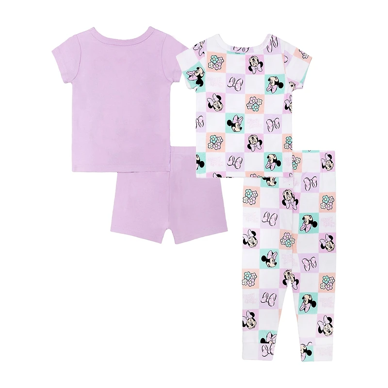 Disney Collection Toddler Girls Minnie Mouse Crew Neck Short Sleeve 4-pc. Pajama Set