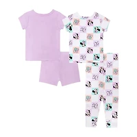 Disney Collection Toddler Girls Minnie Mouse Crew Neck Short Sleeve 4-pc. Pajama Set