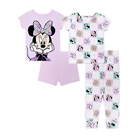 Disney Collection Toddler Girls Minnie Mouse Crew Neck Short Sleeve 4-pc. Pajama Set
