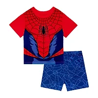 Disney Collection Toddler Boys Marvel Spiderman Crew Neck Short Sleeve 2-pc. Pajama Set