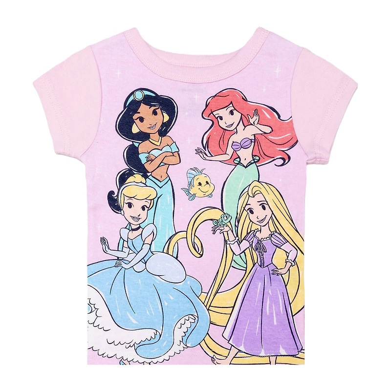 Disney Collection Toddler Girls Ariel Cinderella Princess Crew Neck Short Sleeve 4-pc. Pajama Set