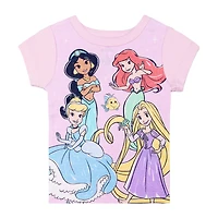 Disney Collection Toddler Girls Ariel Cinderella Princess Crew Neck Short Sleeve 4-pc. Pajama Set