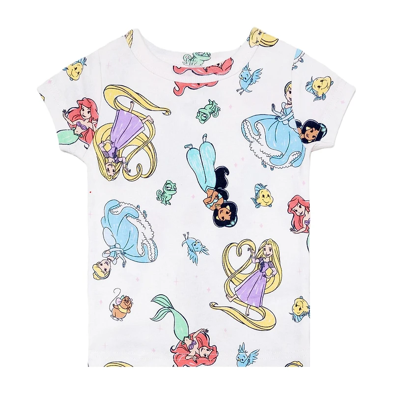 Disney Collection Toddler Girls Ariel Cinderella Princess Crew Neck Short Sleeve 4-pc. Pajama Set