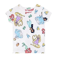 Disney Collection Toddler Girls Ariel Cinderella Princess Crew Neck Short Sleeve 4-pc. Pajama Set