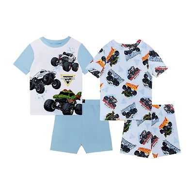 Little & Big Kid Boys Monster Jam Crew Neck Short Sleeve 4-pc. Pajama Set