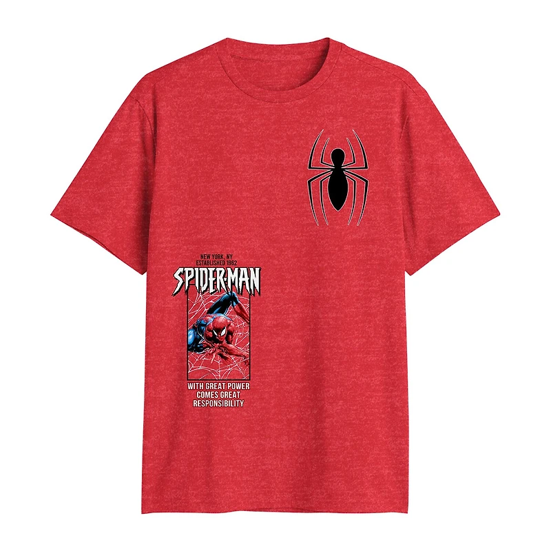 Mens Crew Neck Short Sleeve Regular Fit Spiderman Graphic T-Shirt