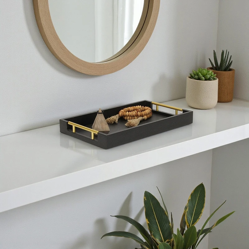 Cheungs Black Faux Snakeskin Rectangular Decorative Tray