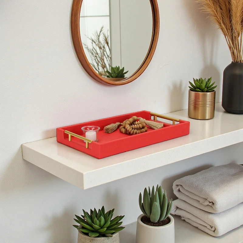 Cheungs Red Faux Shagreen Rectangular Decorative Tray