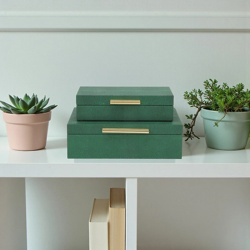 Cheungs Green Faux Shagreen Rectangular 2-pc. Decorative Box