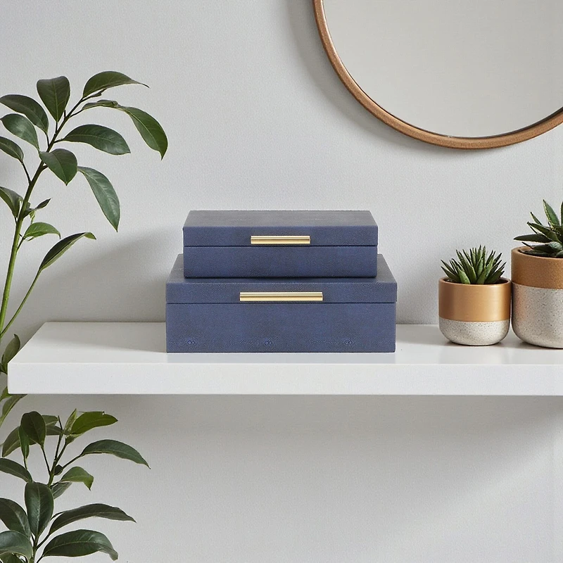 Cheungs Navy Blue Faux Shagreen Rectangular 2-pc. Decorative Box