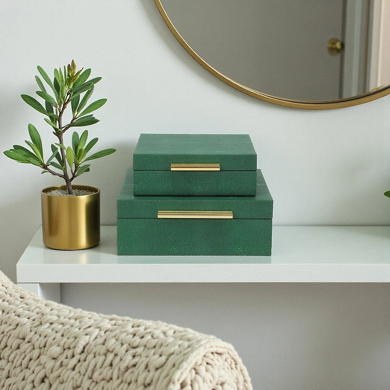 Cheungs Green Faux Shagreen Square 2-pc. Decorative Box