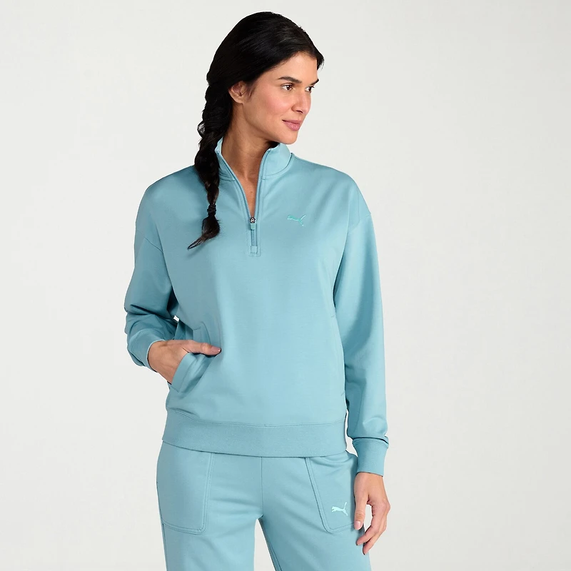 PUMA Womens Mock Neck Long Sleeve Active Quarter-Zip Pullover