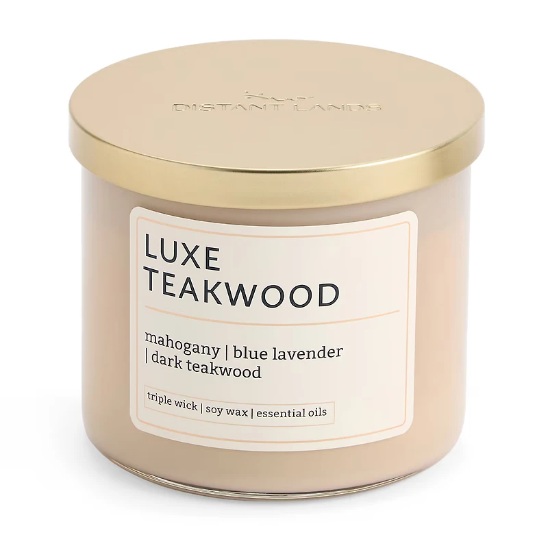 Distant Lands Luxe Teakwood 3-Wick Scented Jar Candle