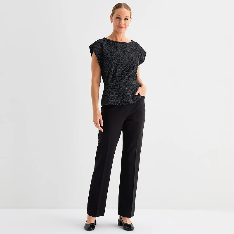 Liz Claiborne Womens Tall Crew Neck Short Sleeve Peplum Top