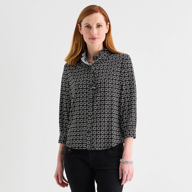Liz Claiborne Womens Tall Crew Neck Long Sleeve Blouse