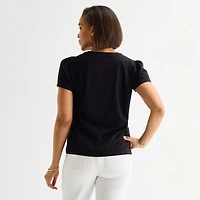 Liz Claiborne Womens Tall Split Crew Neck Short Sleeve T-Shirt