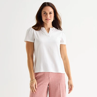 Liz Claiborne Womens Tall Split Crew Neck Short Sleeve T-Shirt