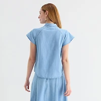 Liz Claiborne Womens Tall High Neck Short Sleeve Blouse