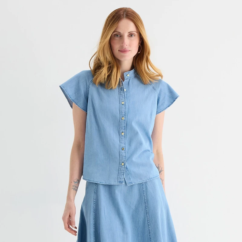 Liz Claiborne Womens Tall High Neck Short Sleeve Blouse