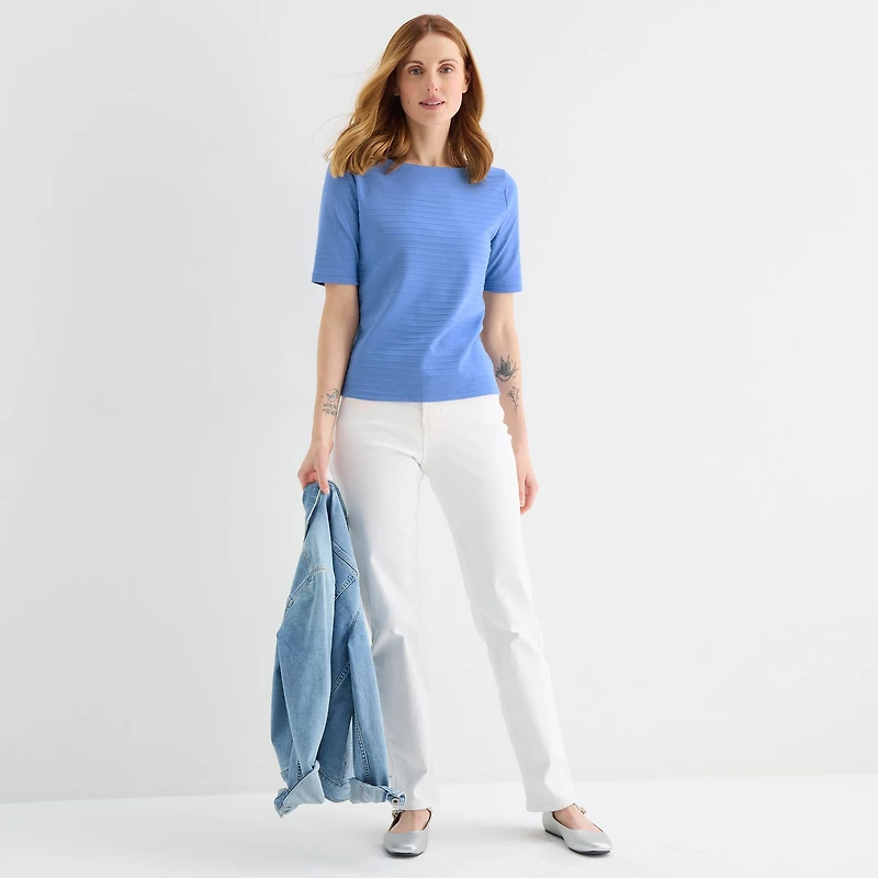 Liz Claiborne Womens Boat Neck Short Sleeve Blouse