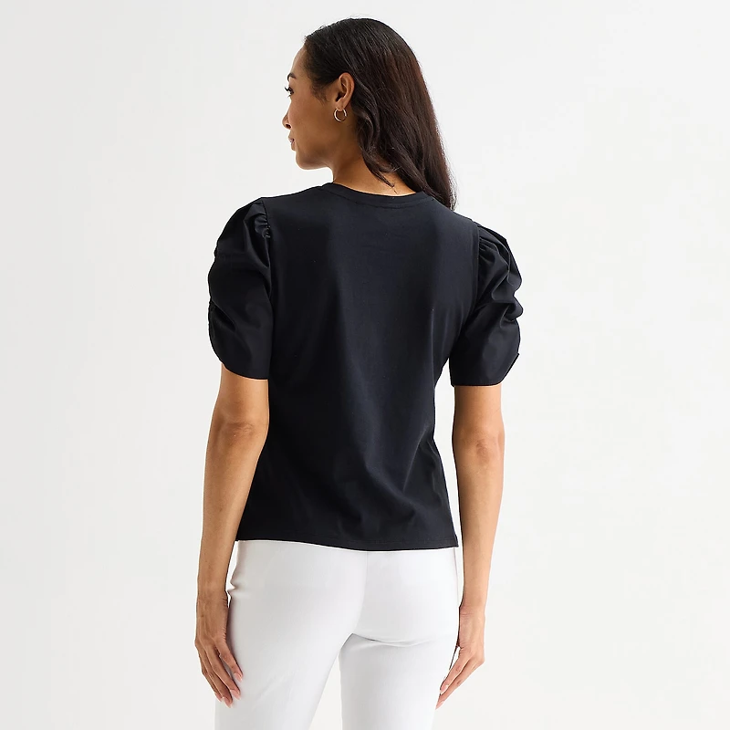 Liz Claiborne Womens Round Neck Short Sleeve Blouse