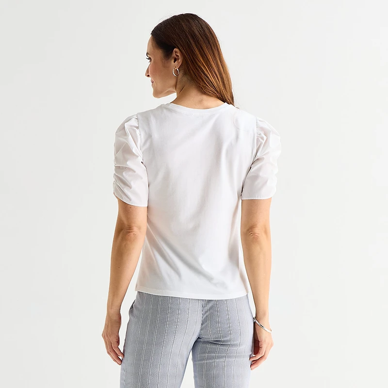 Liz Claiborne Womens Round Neck Short Sleeve Blouse