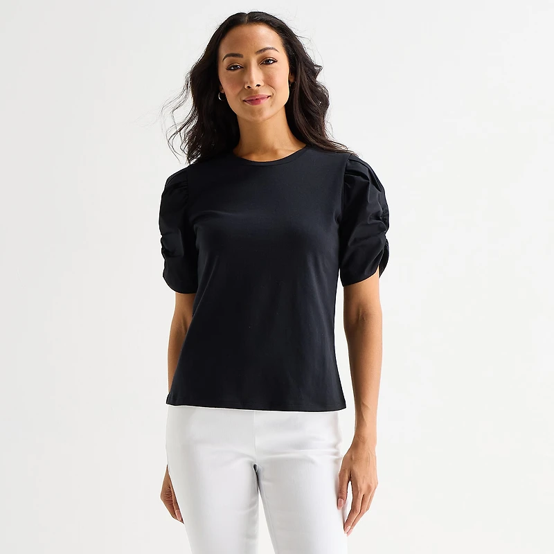 Liz Claiborne Womens Round Neck Short Sleeve Blouse