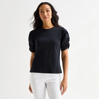 Liz Claiborne Womens Round Neck Short Sleeve Blouse