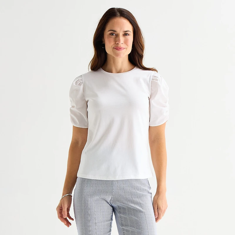 Liz Claiborne Womens Round Neck Short Sleeve Blouse