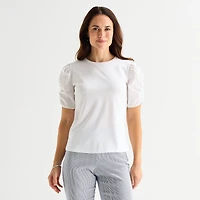 Liz Claiborne Womens Round Neck Short Sleeve Blouse