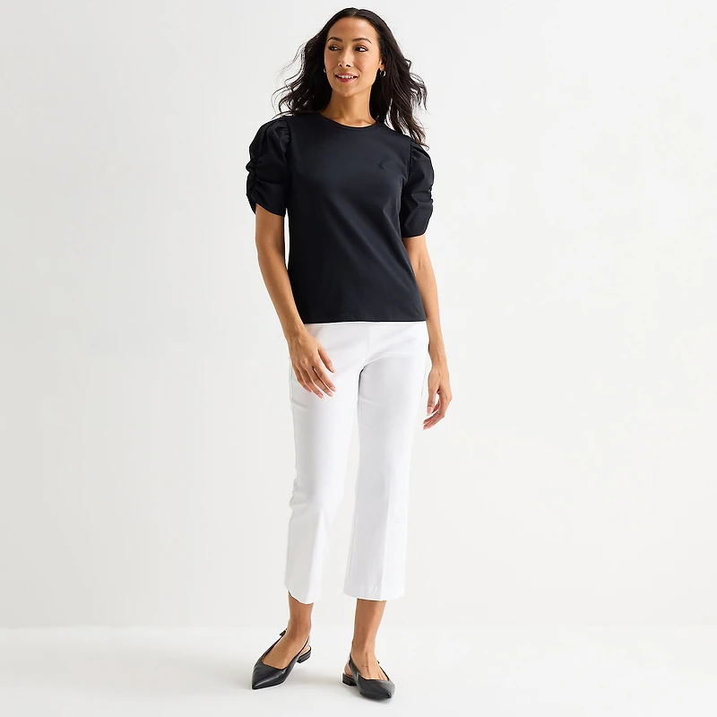 Liz Claiborne Womens Round Neck Short Sleeve Blouse