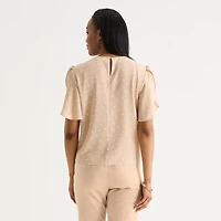 Liz Claiborne Womens Round Neck Short Sleeve Blouse