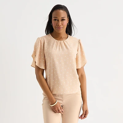 Liz Claiborne Womens Round Neck Short Sleeve Blouse