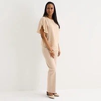 Liz Claiborne Womens Round Neck Short Sleeve Blouse
