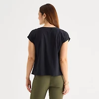 Liz Claiborne Womens V Neck Short Sleeve Satin Blouse