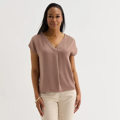 Liz Claiborne Womens V Neck Short Sleeve Blouse