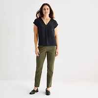 Liz Claiborne Womens V Neck Short Sleeve Satin Blouse