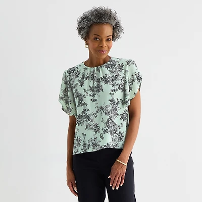 Liz Claiborne Womens Crew Neck Short Sleeve Blouse