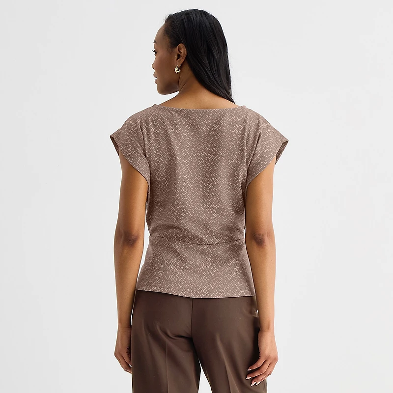 Liz Claiborne Womens Round Neck Short Sleeve Peplum Top