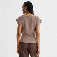 Liz Claiborne Womens Round Neck Short Sleeve Peplum Top