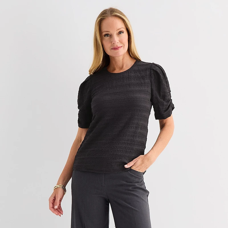 Liz Claiborne Womens Crew Neck Short Sleeve Blouse
