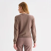 Liz Claiborne Womens Crew Neck Long Sleeve Button Cardigan