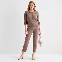 Liz Claiborne Womens Crew Neck Long Sleeve Button Cardigan