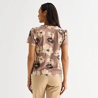 Liz Claiborne Womens Split Crew Neck Short Sleeve T-Shirt