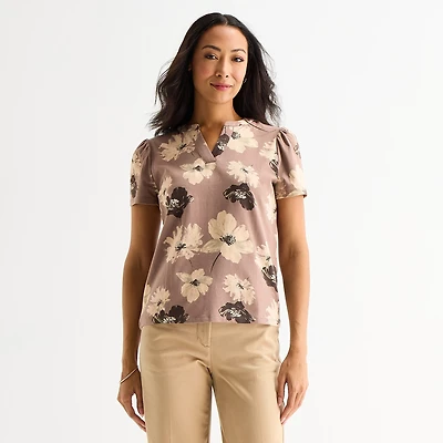 Liz Claiborne Womens Split Crew Neck Short Sleeve T-Shirt